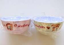 Bread Thief Melamine Bowl Set of 2 Pink Orange Japan Picture Book Keiko Shibata