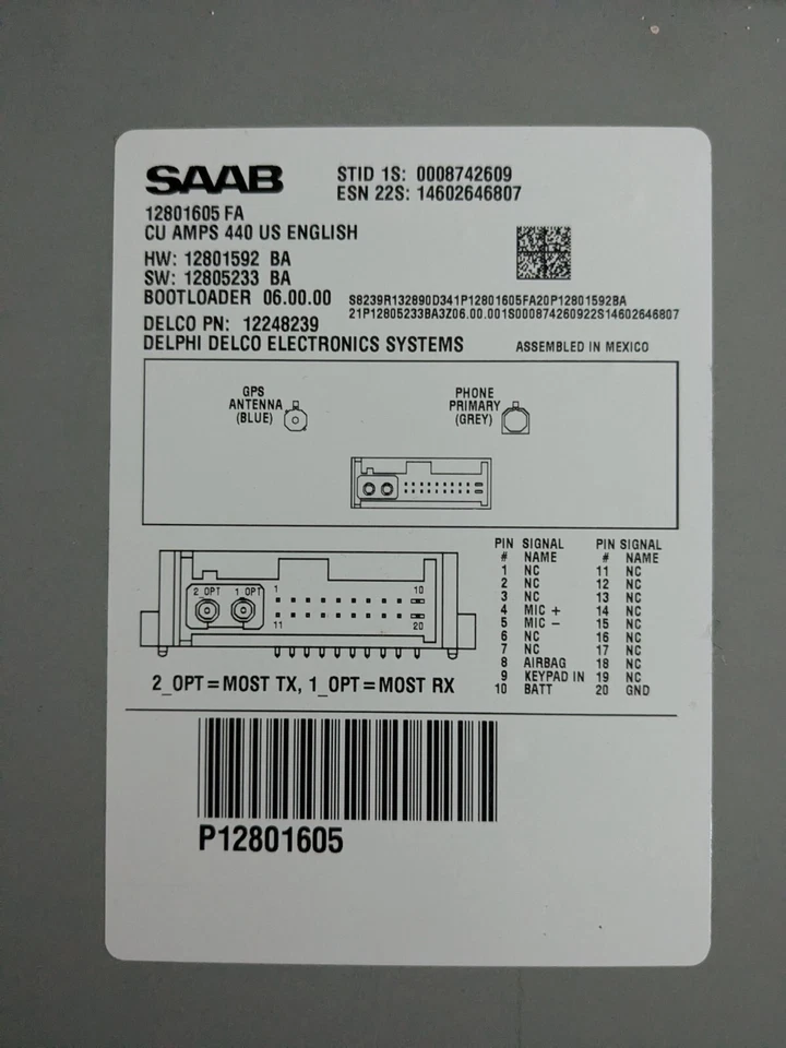 SAAB 12801605 Genuino OEM OnStar ECU 9-3 2004-2011 HACER OFERTA Foto 3 de 4
