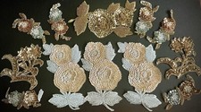 LOT Of Over 50 Floral Appliqu s -Black Gold Silver Red,etc Pearls Sequins Beads