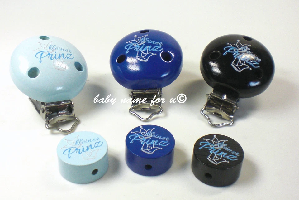 Schnullerkette mit Namen Kleiner Prinz Mamas Schatz Krone Junge Baby blau Holz - Bild 2 von 4