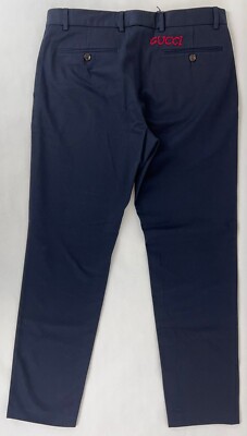 Gucci Men's Dark Blue Military Cotton Drill Pants w/Embroidered