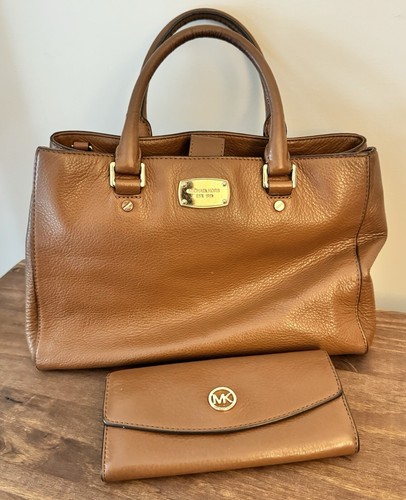 Michael Kors Bedford Leather Tote Bag & Matching Wallet - Color Acorn