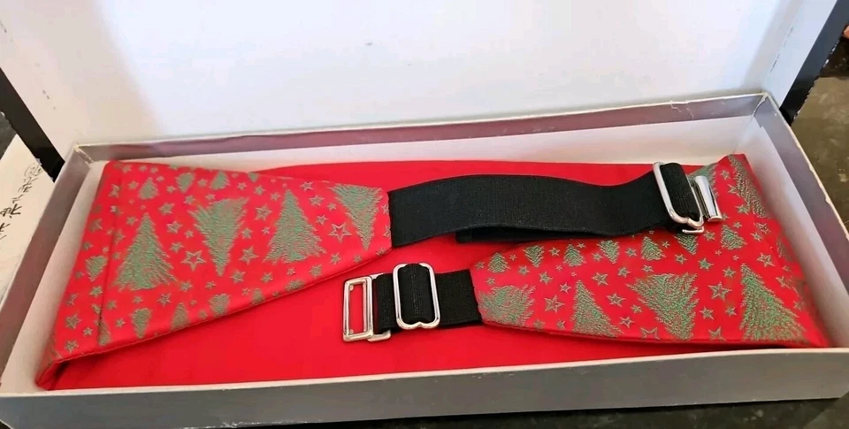 全新带盒 男式 红色/绿色 Cummerbund,舞蹈,圣诞节 尺寸 S/M 28-36 — 第 4/4 张图片