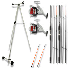 2 x 14ft Sea Fishing Rods 2 Sea 7000 Reel Tripod Beachcaster Sea Fishing Set Up 