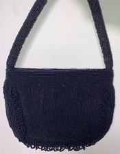 Vintage 1940-50s DeLille France Black Beaded Evening Purse