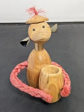 Vintage Monkey Toothpick Holder Wood and Rope ENESCO zoo line