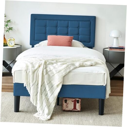 Twin Size Upholstered Bed Frame with Adjustable Tufted Headboard