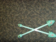 Vintage HP hand painted pink roses on blue folk art shoe inserts horns so chic