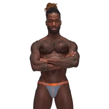 Male Power Casanova Jock Strap Underwear w/ Boosting Uplift Pouch Gray & Orange