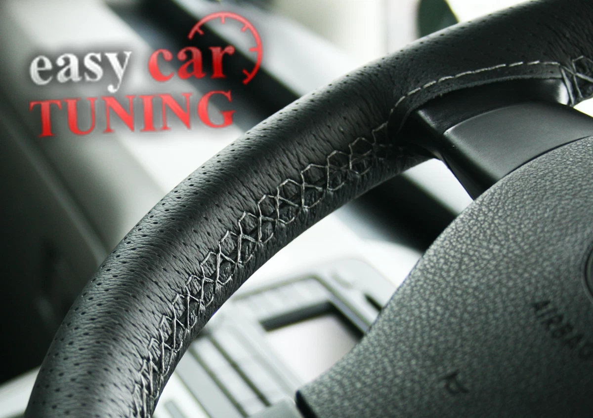 For Toyota Hilux MK7 05 Black Perforated Real Leather Steering Wheel Cover Grey