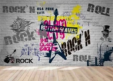3D Brick Graffiti Rock Wallpaper Wall Mural Removable Self-adhesive Sticker9313