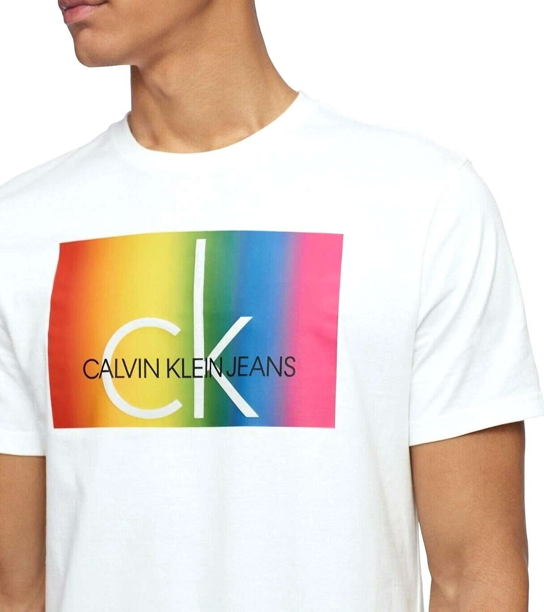 NWT Calvin Klein CK Logo Pride Heritage Tee T-Shirt Rainbow White