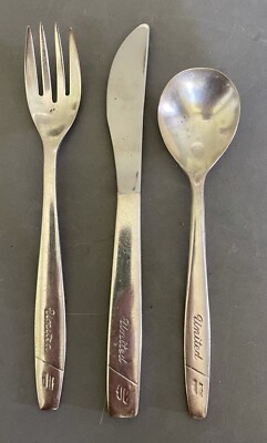 United Airlines 3-piece Silver Plate Cutlery, Silverware w/ Canted Shield logo