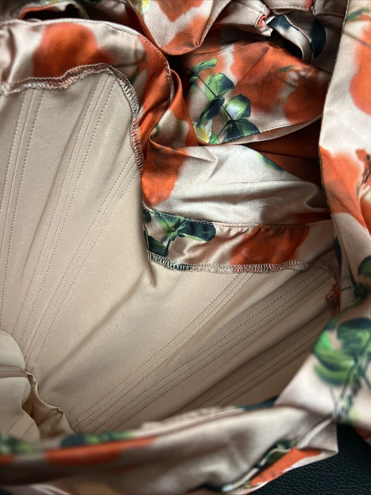 Ho of CB Toira corsetto floreale raso mini abito stampa rosa San Valentino XS