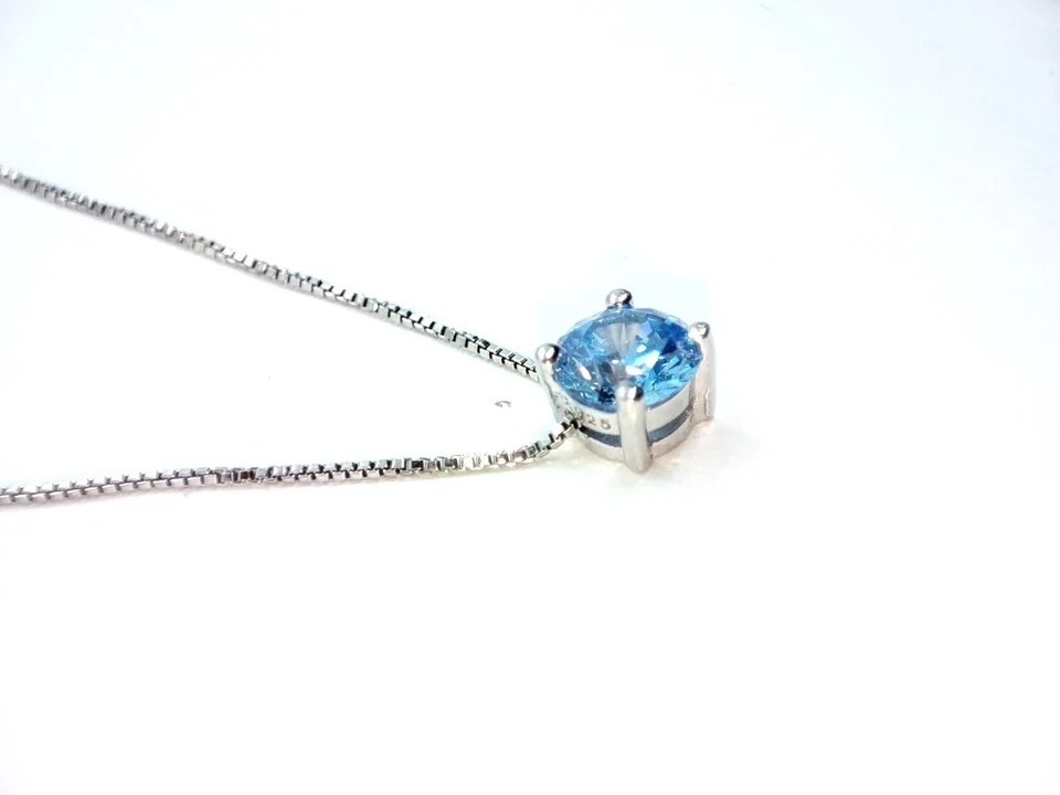 PUNTO LUCE  6 MM AZZURRO CON ZIRCONE IN ARGENTO COLLANA OMAGGIO - Immagine 3 di 3