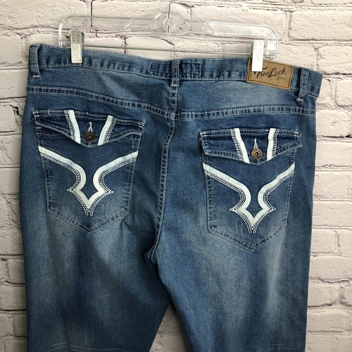True Luck Jeans Men 38x32 (Fits 39x31) Medium Wash Distressed Straight Pockets - Picture 13 of 19