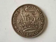SILVER ONE SHILLING 1942 ENGLISH CREST English crest; with 'IND:IMP'