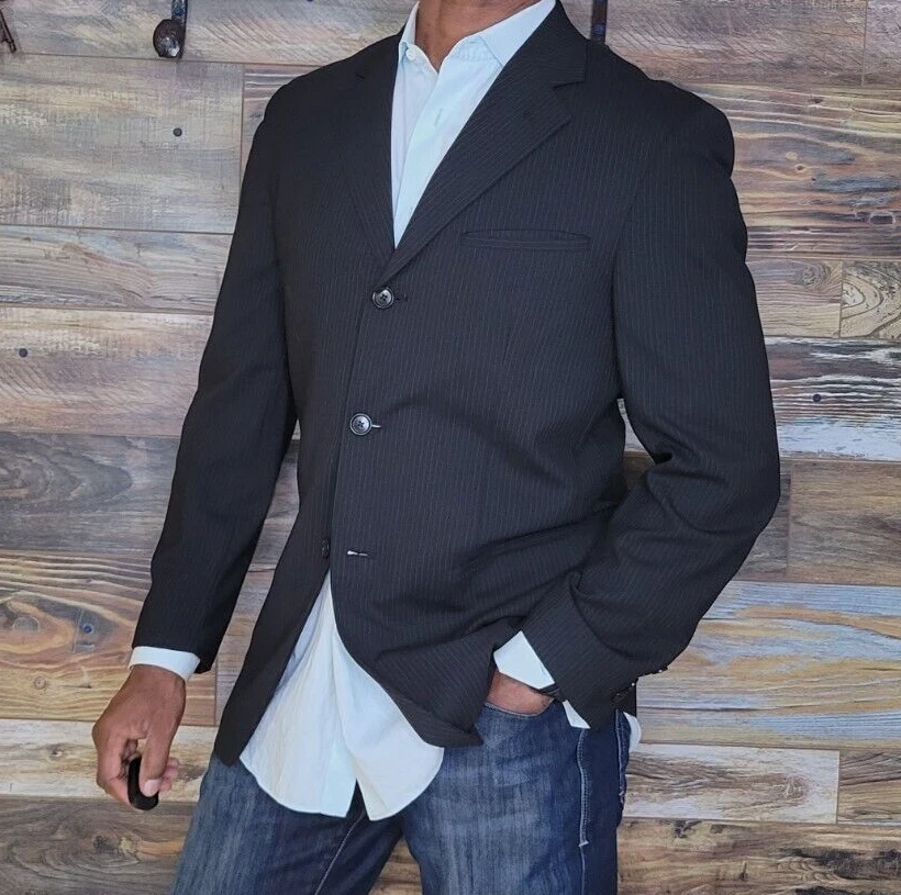 Blazer Chaqueta Deportiva Wilke Rodriguez Mezcla Lana Negro Rayas Talla 38R Foto 4 de 4