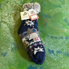 NWT MukLuks Blue Nordic L/XL Slipper Socks Treated with Jojoba Oil NEW Winter