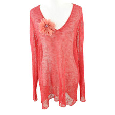 Eileen Fisher Women's Linen Blend V-Neck Knit Long Sleeve Sweater Size 1X