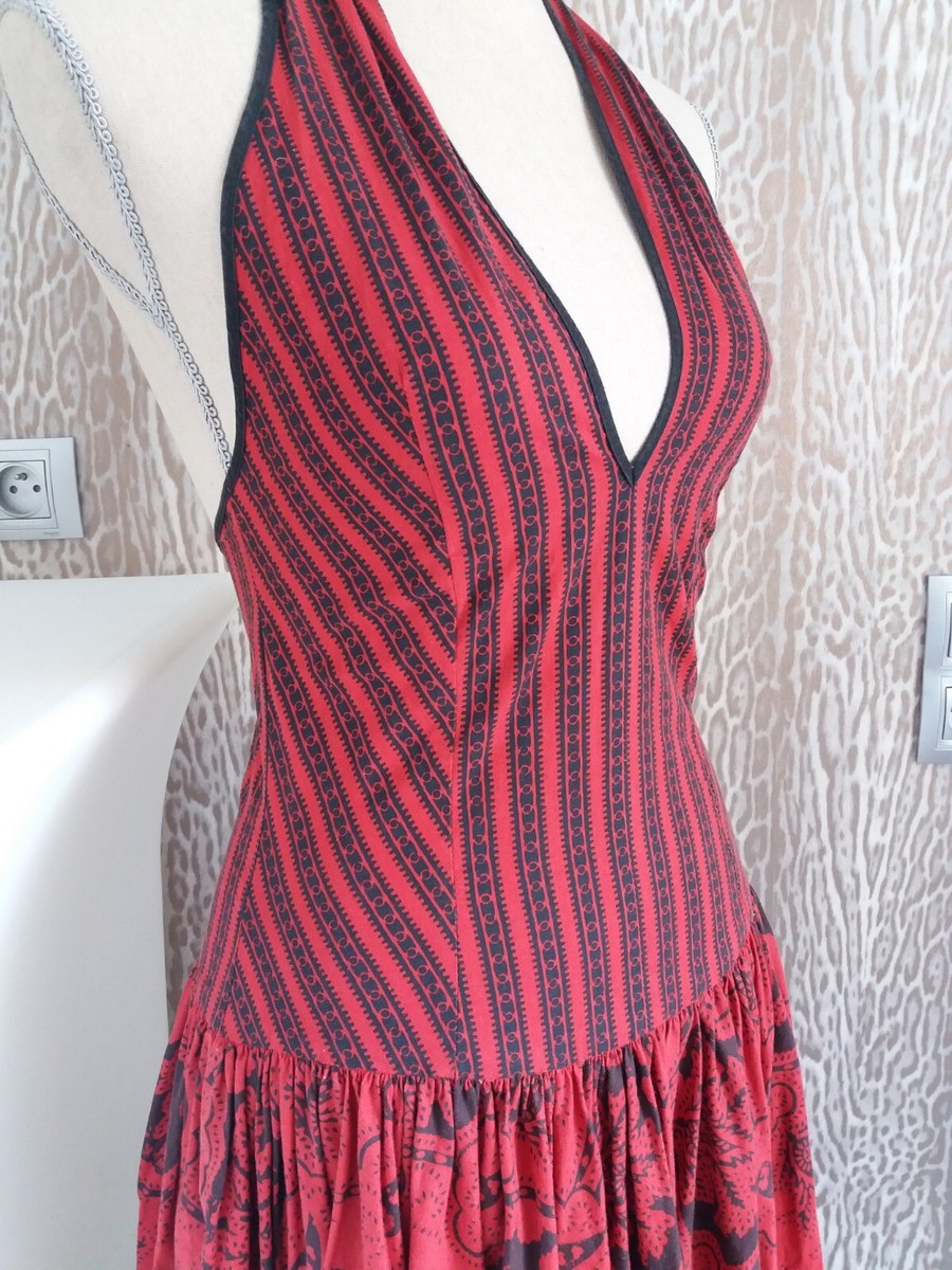 Robe Souleiado Dos Nu Vintage Rouge - Taille 40 - 100% Coton Longue - Parfait état