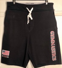 GK CALHOUN YOUTH LARGE BLACK FLEECE 50/50 GYMNASTICS USA GRAPHICS SHORTS AL NWT 