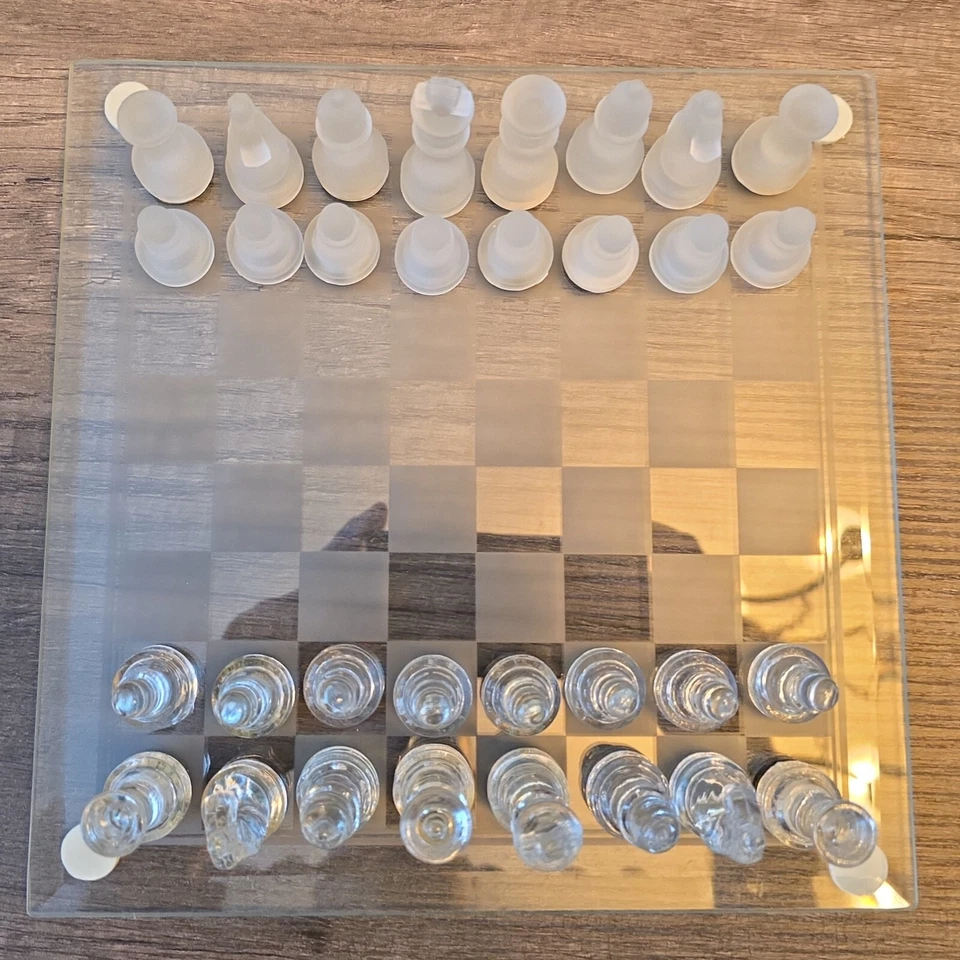 Glass Chess Set Clear and Frosted Pieces Smoked Glass Board -Cardinal Industries - Image 2 of 4