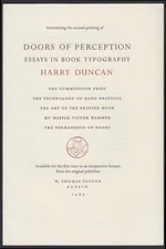 Harry Duncan: Doors of Perception: Book Typography PROSPECTUS Taylor 1987 2nd