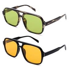 Retro Aviator Sunglasses for Women Men, Trendy Square 70s Vintage Shades Sun ...