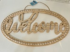 "Welcome" Oval Beaded Wood Rustic Farmhouse Wall Decor Plaque