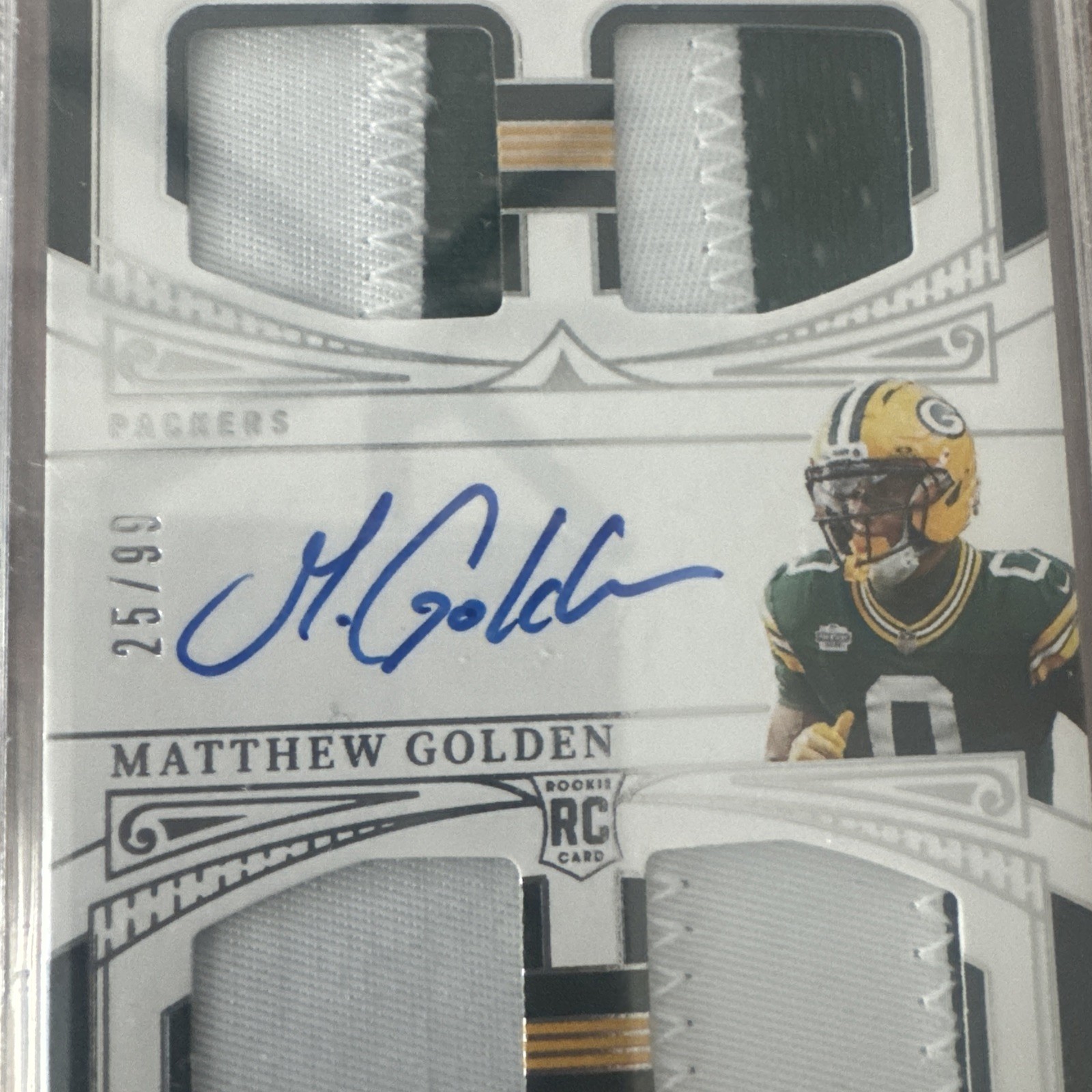 2025 National Treasures Rookie Quad Patch Auto Matthew Golden #RMAQ-MGN /99 RPA view 2