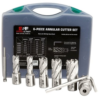 Annular Cutter Set 6 Pcs, Weldon Shank 3/4 , Cutting Depth 1 , Outside Diamet...