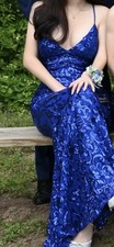 Windsor Blue Dress SZ S Sparkly Sequin Halter Mermaid Maxi Gown Prom Pageant
