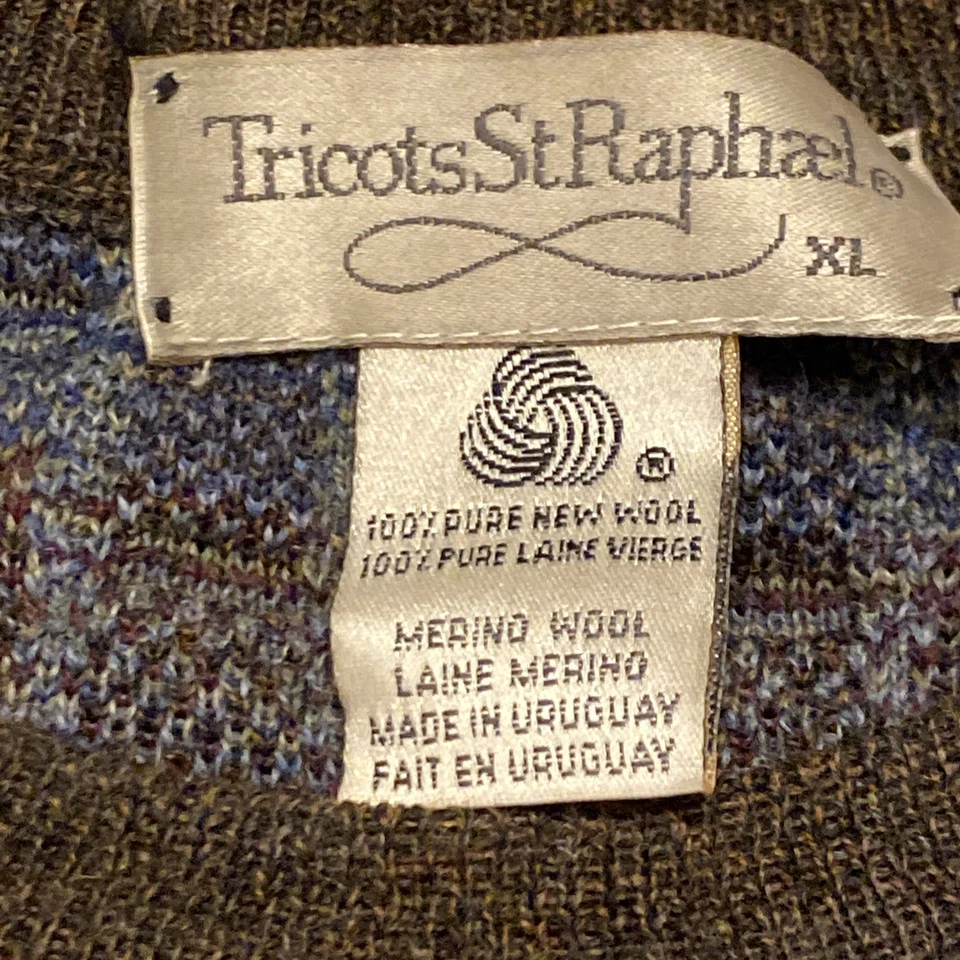 VTG Tricots St Raphael Knit Sweater Mens XL Merino Wool Geometric Grandpa Indie - Image 2 of 4
