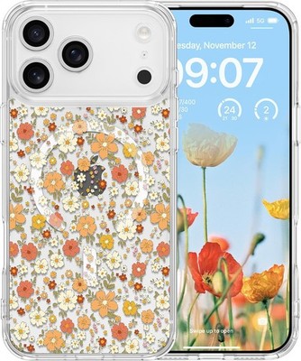 iPhone 17 Pro Max Case Clear Floral Pattern Design Cute for Girls Women Slim