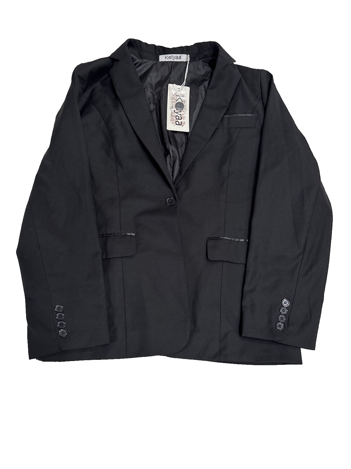 Kelyaa Women's One-Button Casual Business Blazer Jacket Black Slim Fit Size L