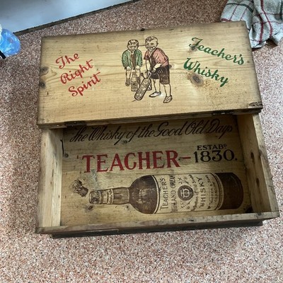 Antik Vintage Lehrer Whisky Holz Aufbewahrungsbox Sammlerstück Werbung Kneipe