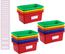 Outus 16 Pcs Plastic Cubby Bins with Labels, Stackable Storage Tubs, 6 Colors