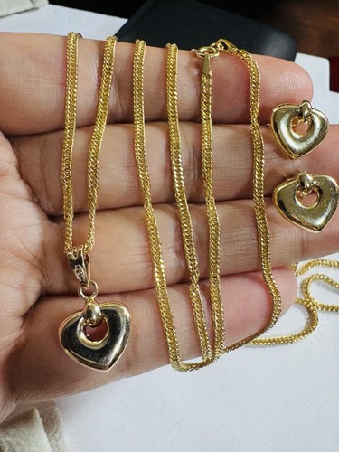 Pure Solid 18K 750 Gold Love Heart Earring Necklace 19.5”/20” Inch 6.96g 2.2mm - Picture 5 of 24