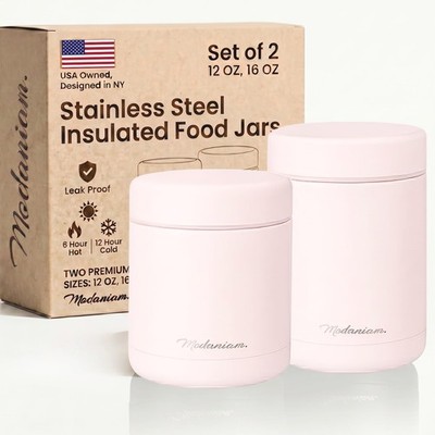 Stainless Steel Insulated Food Jar Set of 2 (16oz + 12oz), Wide Mouth, Soup T...