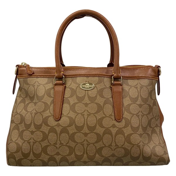 COACH Luxury Signature Morgan Satchel F34617 Khaki Brown PVC Leather Handbag