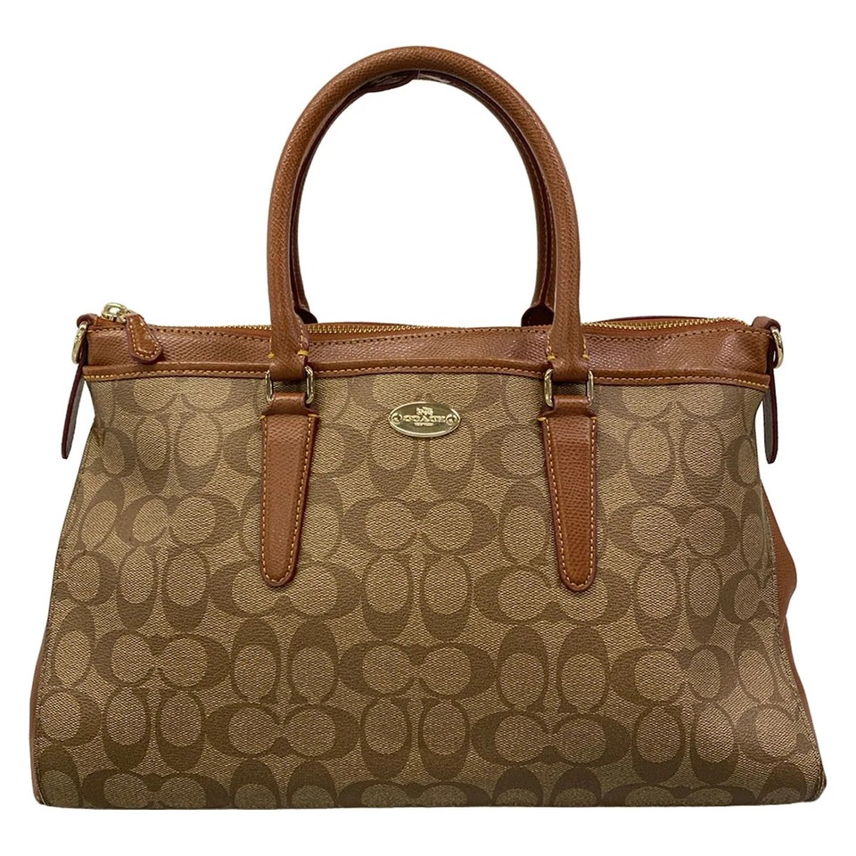 COACH Luxury Signature Morgan Satchel F34617 Khaki Brown PVC Leather Handbag