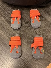 Waterproof Gray Orange Dog Boots Shoes Rubber Fabric Set of 4