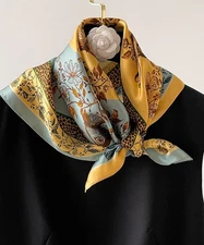100% Mulberry Silk Scarf Women Flower Neckerchief  20'' Square Small Bandana C55