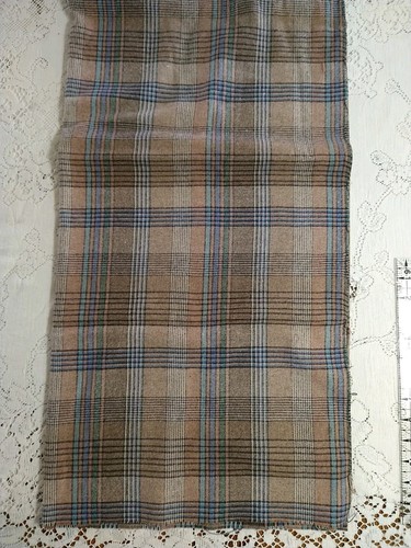 Brown Tan Lt Blue Plaid Lightweight Wool Fabric BTHY 18" Long x 60" Wide - Picture 5 of 5