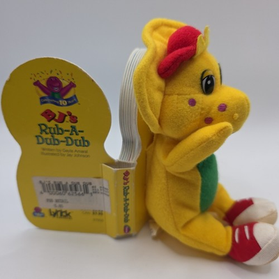 #ad #ad BJs Rub A Dub Dub Board Book And Plush 1998 90s Barney BJ Yellow Dinosaur VTG $15.00