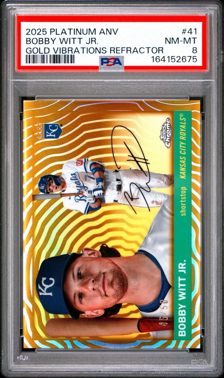 2025 PLATINUM ANV #41 BOBBY WITT JR /50 GOLD VIBRATIONS REFRACTOR POP 1 PSA 8 view 5