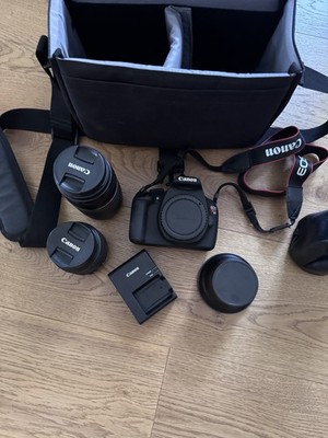 Canon EOS Rebel T5 Digital SLR Camera Black, 18-55mm 75-300mm Lenses .43 Lens