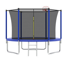 10FT Trampoline Green for Kids Adults Basketball Hoop and Ball Safety Enclosure