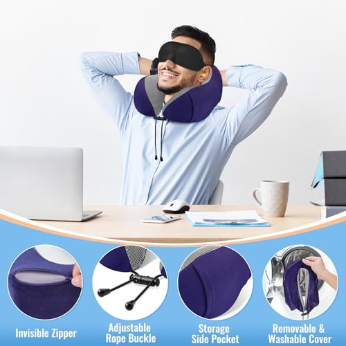 Premium Memory Foam Travel Pillow for Neck Support & Comfort